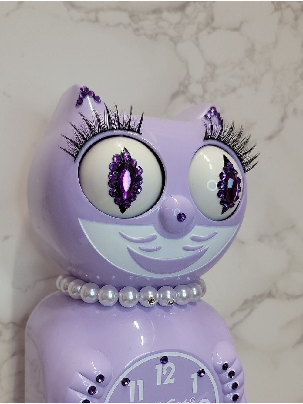 RARE RETIRED Jeweled Pastel Lilac Lady Kit Kat Cat Klock Clock - Picture 7 of 11